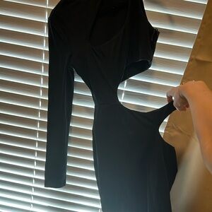 black mini super down dress with cut-outs!